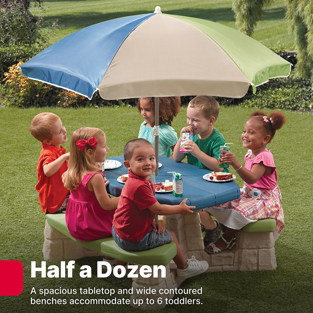 Step2 Naturally Playful Picnic Table with Umbrella- Blue Earth
